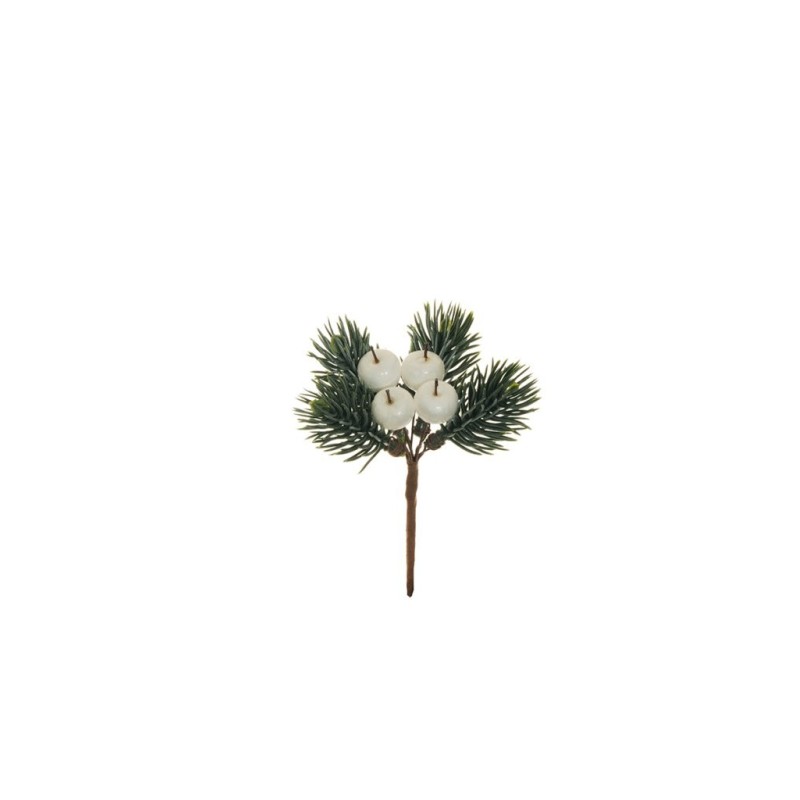 Lot de 96 - Pic artificiel mini pommes et pin givré pailleteux, 12,5 cm - blanc 