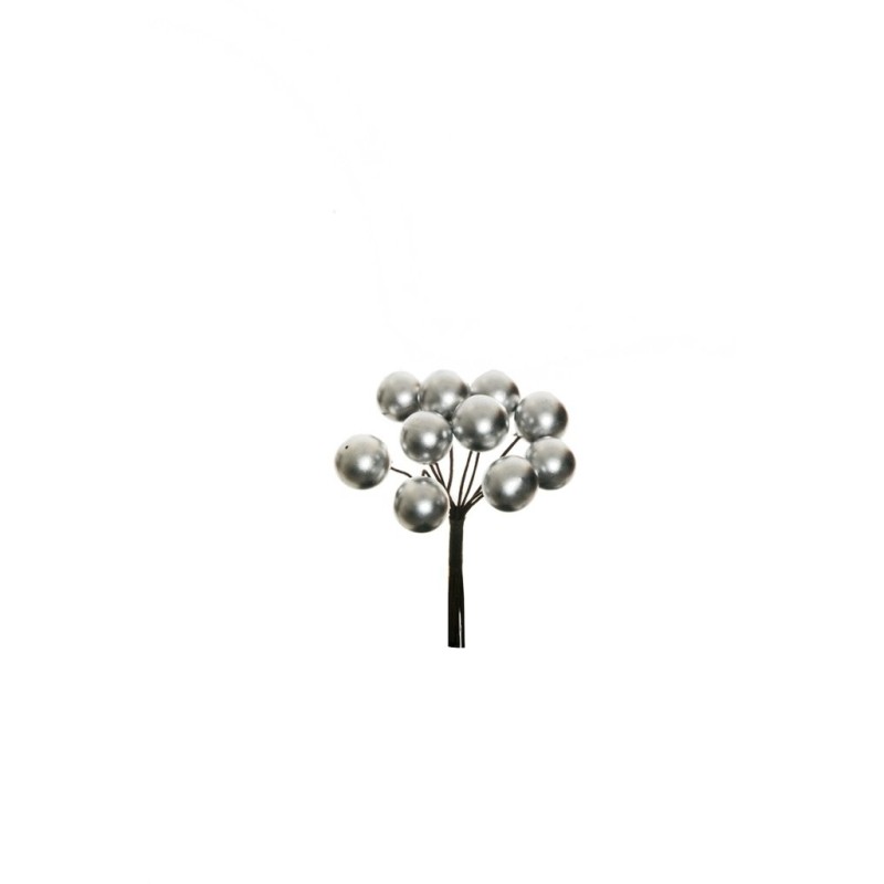 Lot de 72 - Bouquet pic artificiel de baies X10, 8 cm - argent 