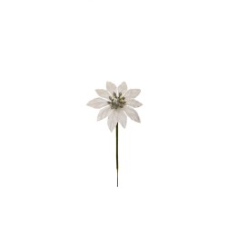 Lot de 144 - Mini pic artificiel de poinsettia velours, 12 cm - blanc argent 