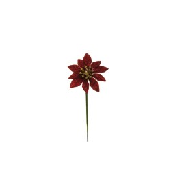 Lot de 144 - Mini pic artificiel de poinsettia velours, 12 cm - bordeaux or 