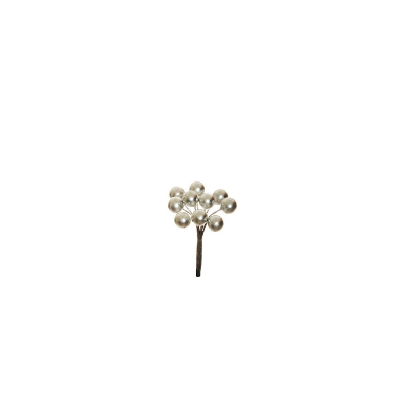 Lot de 144 - Bouquet pic artificiel de baies X10, 7 cm - argent 