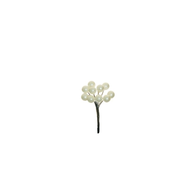Lot de 144 - Bouquet pic artificiel de baies X10, 7 cm - blanc nacré 