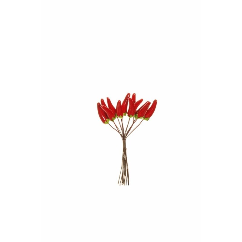 Lot de 120 - Bouquet artificiel de petits piments X12, 12 cm - rouge 