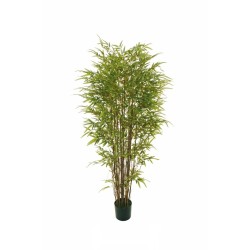 Lot de 2 - Bambou oriental artificiel toucher réel en pot, 180 cm - vert 