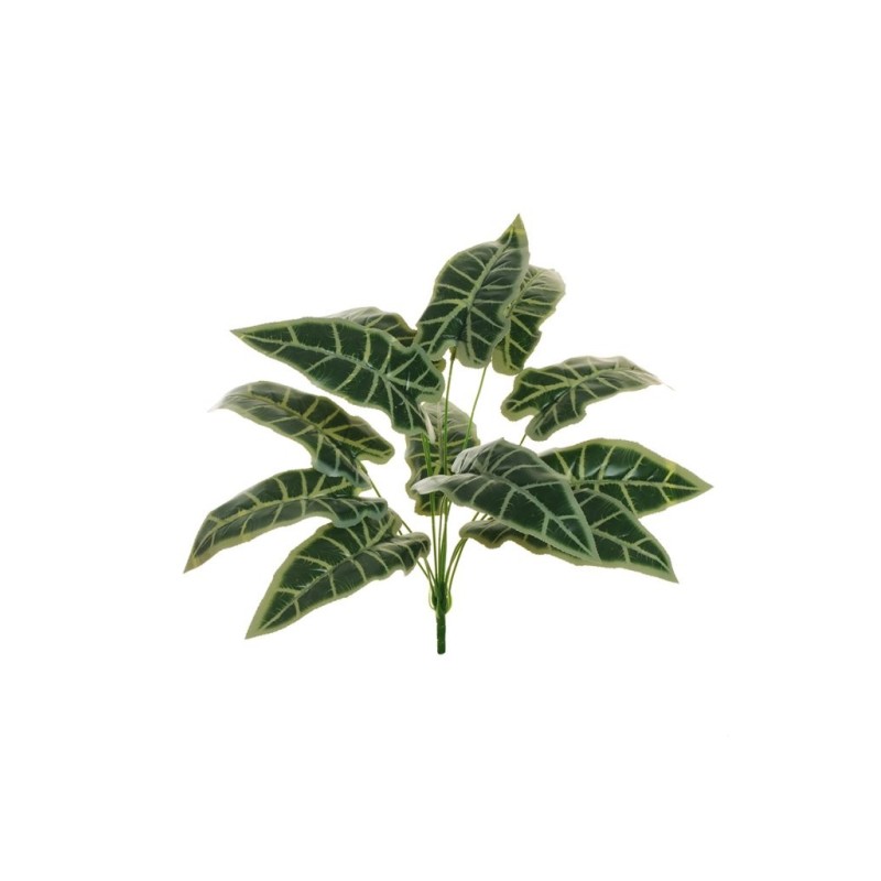 Lot de 18 - Buisson artificiel d'alocasia toucher réel X12, 56 cm - vert foncé blanc 