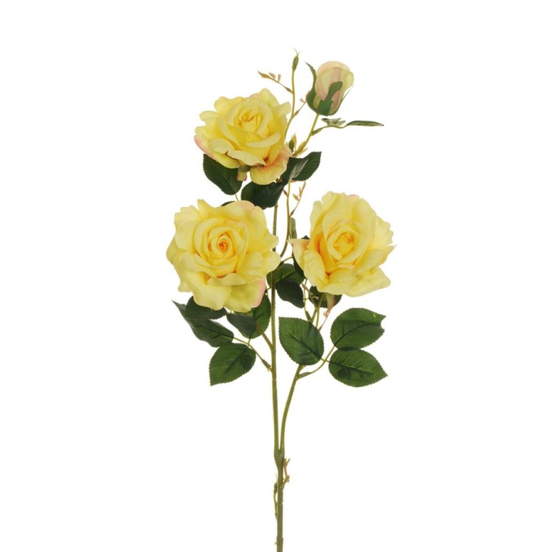 Lot de 12 - Tige artificielle de rose Margaret X3, 88 cm - jaune clair 