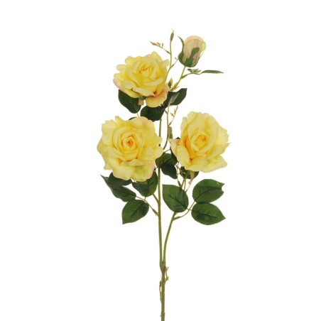 Lot de 12 - Tige artificielle de rose Margaret X3, 88 cm - jaune clair 