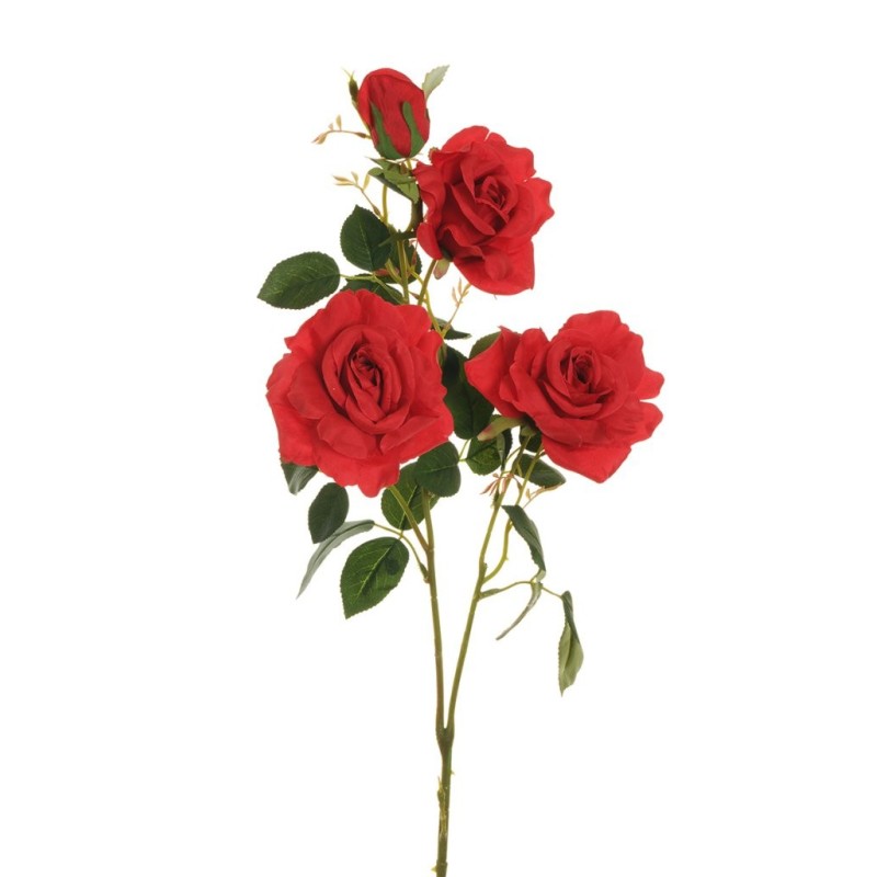 Lot de 12 - Tige artificielle de rose Margaret X3, 88 cm - rouge 
