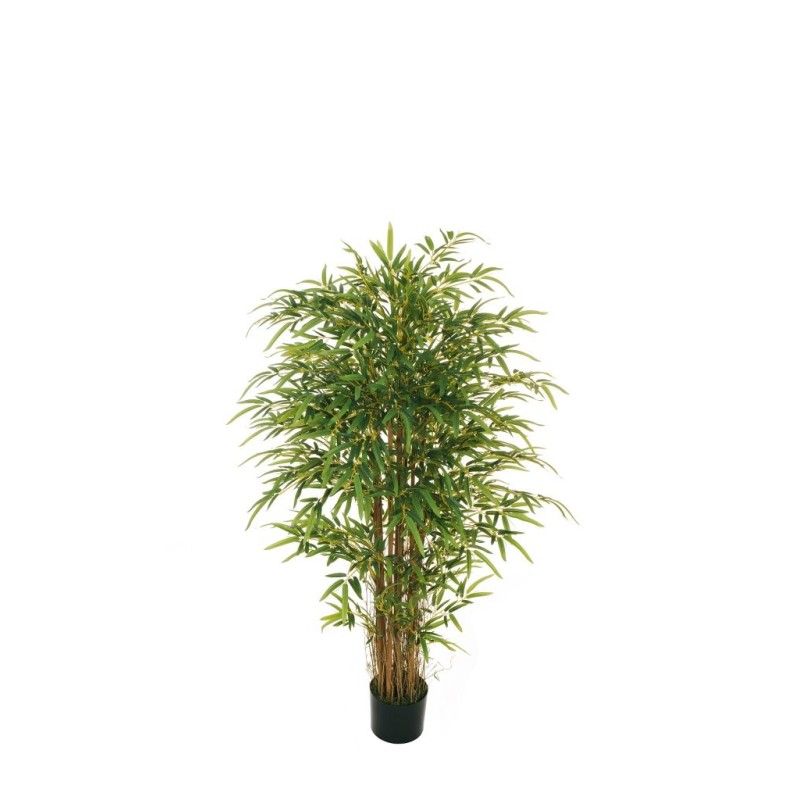 Lot de 2 - Bambou oriental artificiel toucher réel en pot, 150 cm - vert 