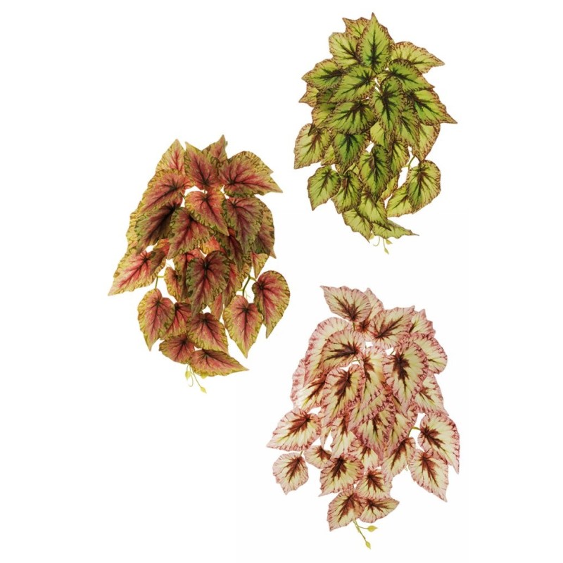 Lot de 12 - Buisson suspendu artificiel de bégonia impression 3D toucher réel, 53 cm - vert fuchsia marron crème 