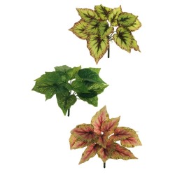 Lot de 12 - Buisson artificiel de caladium impression 3D toucher réel X12, 34 cm - vert clair marron fuchsia crème 