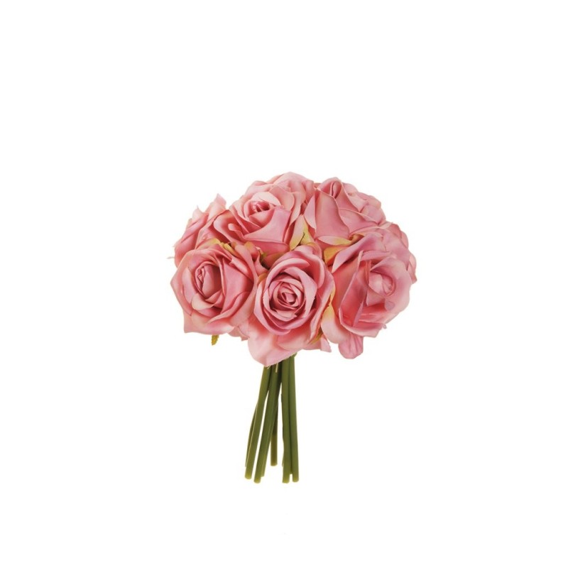 Lot de 12 - Bouquet artificiel de roses bridal X9, 25 cm - mauve 