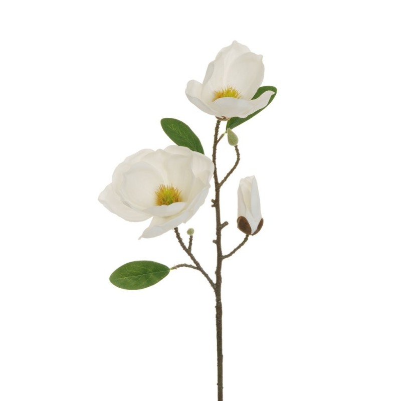 Lot de 12 - Tige artificielle de magnolia X3, 54 cm - blanc 