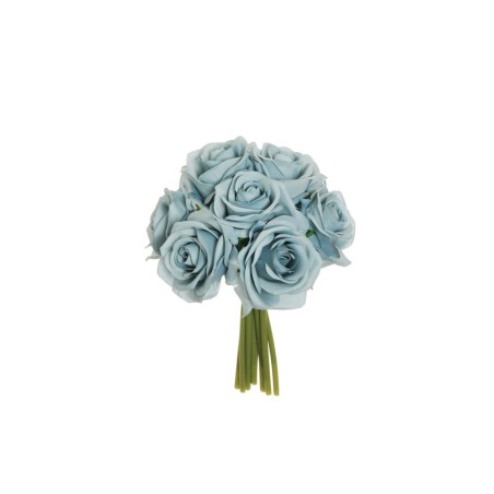 Lot de 12 - Bouquet artificiel de roses bridal X9, 25 cm - bleu poussiéreux 