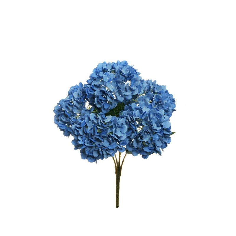 Lot de 12 - Buisson artificiel d'hortensias Juliette X5, 50 cm - bleu 