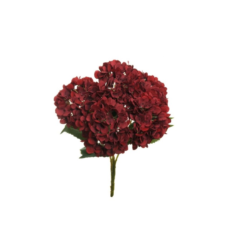 Lot de 12 - Buisson artificiel d'hortensias Juliette X5, 50 cm - rouge 