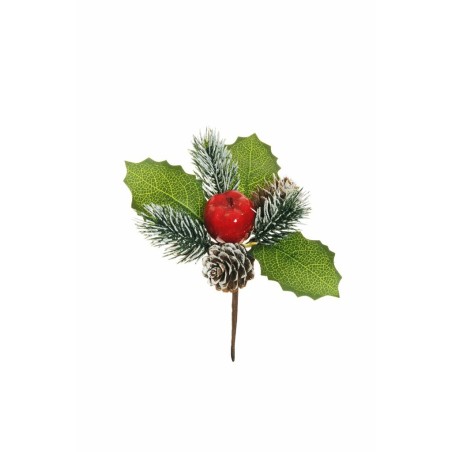 Lot de 96 - Pic artificiel pommes de pin, pomme, pin enneigé et houx, 13 cm - rouge vert marron 