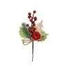 Lot de 60 - Pic artificiel pomme, sapin, baies, ruban et houx, 23 cm - rouge 