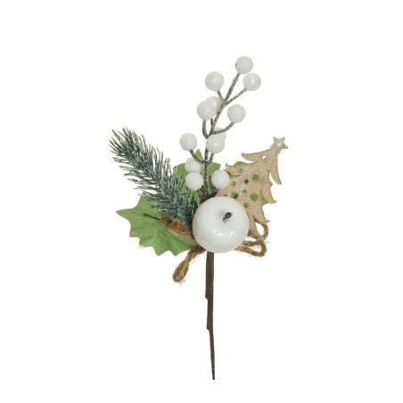 Lot de 60 - Pic artificiel pomme givrée, sapin, baies et houx, 23 cm - blanc 