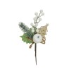 Lot de 60 - Pic artificiel pomme givrée, sapin, baies et houx, 23 cm - blanc 
