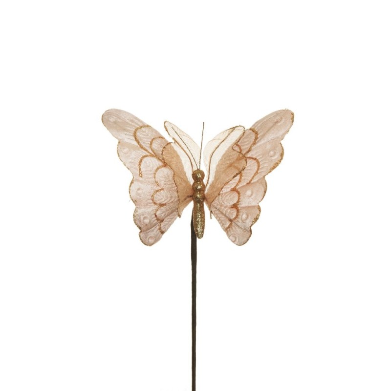 Lot de 24 - Papillon artificiel velours pailleteux, 55 cm - rose ancien 