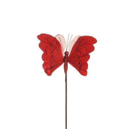 Lot de 24 - Papillon artificiel velours pailleteux, 55 cm - rouge 