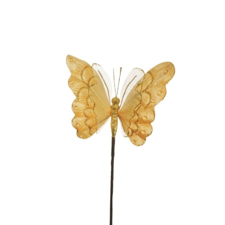 Lot de 24 - Papillon artificiel velours pailleteux, 55 cm - or 