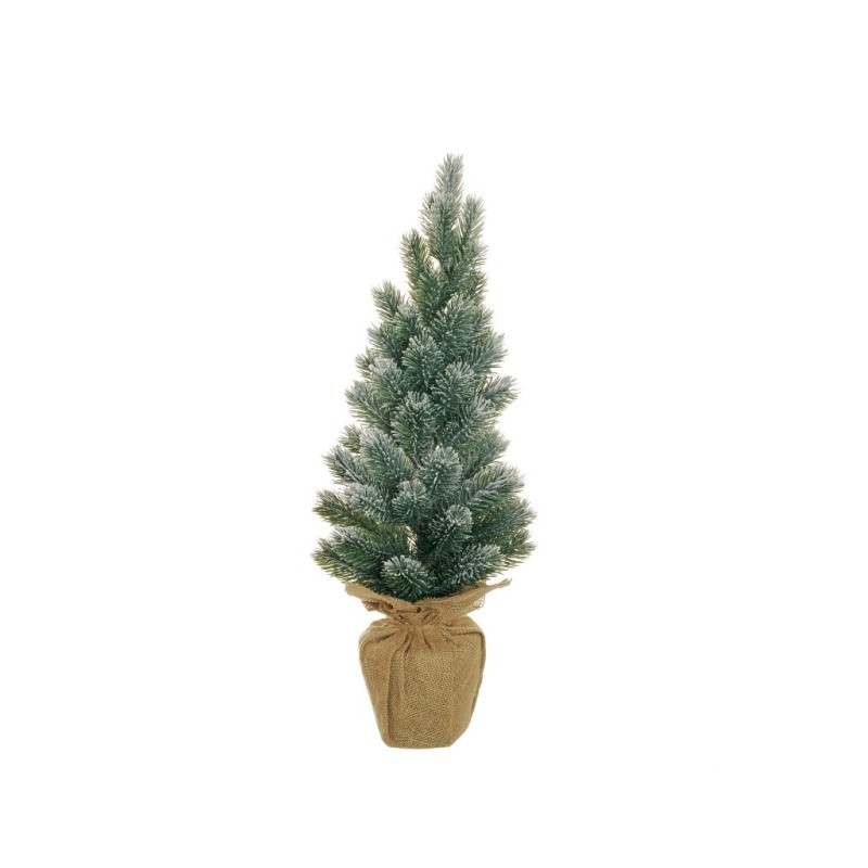 Lot de 4 - Petit pin artificiel enneigé sur base toile de jute, 57 cm - vert 