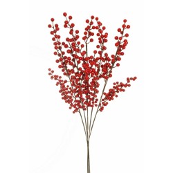 Lot de 8 - Bouquet artificiel de baies d'ilex X5, 74,5 cm - rouge clair 
