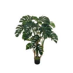 Lot de 2 - Plante artificielle de philodendron monstera toucher réel en pot, 140 cm - vert 