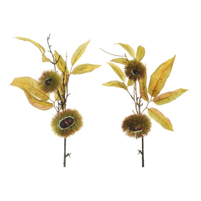 Lot de 24 - Tige artificielle de châtaigniers avec bogues et feuilles d'automne, 62 cm - vert clair marron 