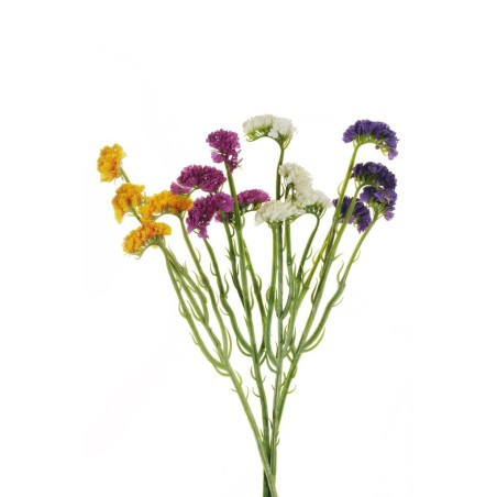 Lot de 24 - Tige artificielle de statice floquée X4, 64 cm - blanc jaune violet 