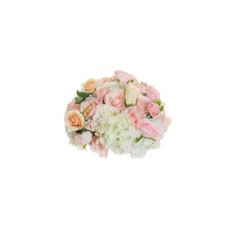 Lot de 5 - Petite demi-boule artificielle roses et hortensias, D. 35 cm - blanc rose saumon 