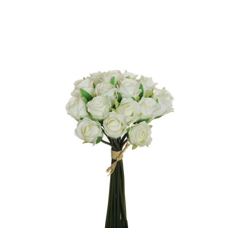 Lot de 12 - Bouquet artificiel de boutons de rose Chloé X15, 26,5 cm - blanc 