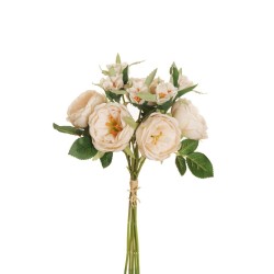 Lot de 12 - Bouquet artificiel de roses Austin X5, 36 cm - crème pêche 