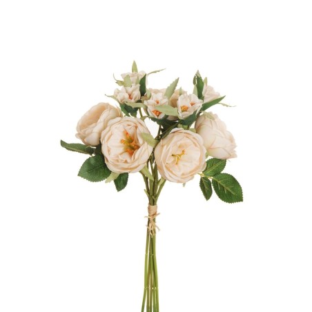 Lot de 12 - Bouquet artificiel de roses Austin X5, 36 cm - crème pêche 