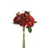 Lot de 12 - Bouquet artificiel de roses Austin X5, 36 cm - rouge 