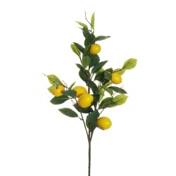 Lot de 12 - Tige artificielle de citrons toucher réel X6, 95 cm - jaune 