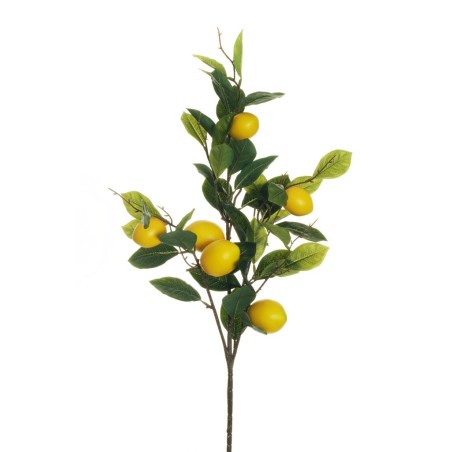 Lot de 12 - Tige artificielle de citrons toucher réel X6, 95 cm - jaune 