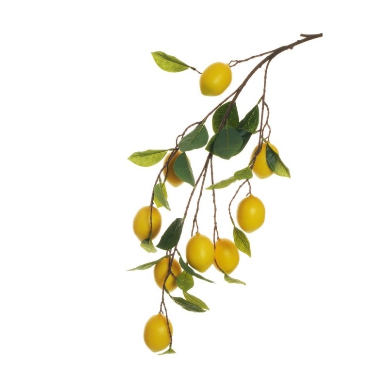 Lot de 8 - Branche suspendue artificielle de citrons toucher réel X9, 110 cm - jaune 