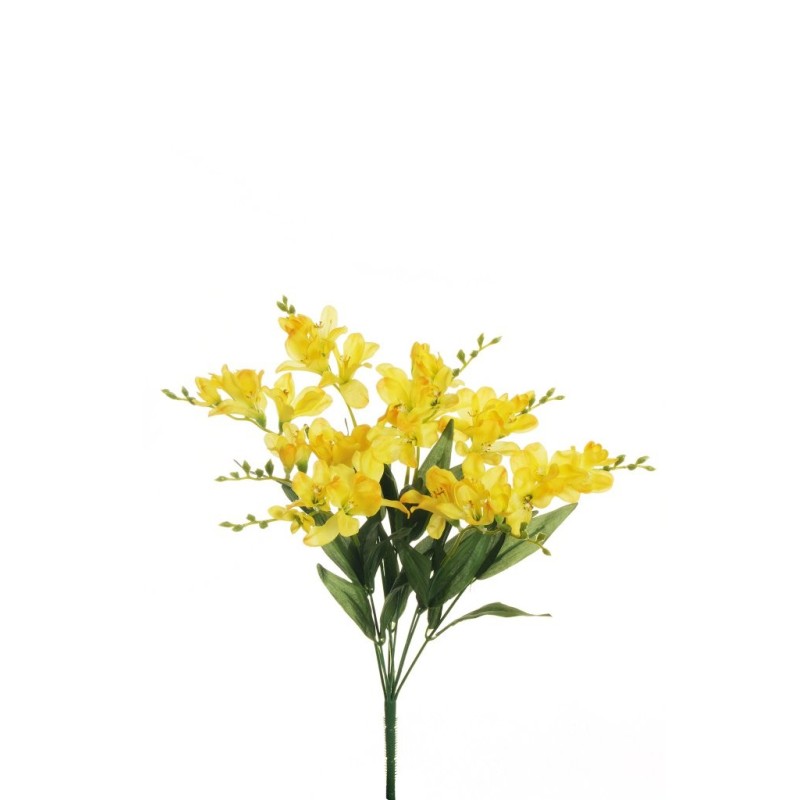 Lot de 12 - Buisson artificiel de frésias X9, 50 cm - jaune 