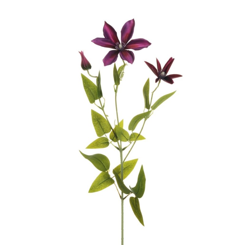 Lot de 24 - Tige artificielle de clématite floquée X3, 72 cm - violet fuchsia 