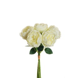 Lot de 12 - Bouquet artificiel de roses chou X5, 38 cm - crème 