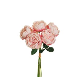 Lot de 12 - Bouquet artificiel de roses chou X5, 38 cm - rose clair fuchsia 