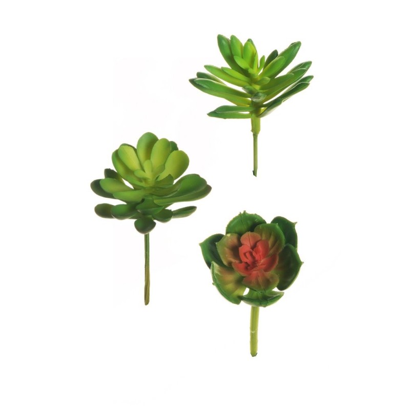 Lot de 72 - Mini echeveria et crassula artificielles, 12 cm - vert clair bordeaux 
