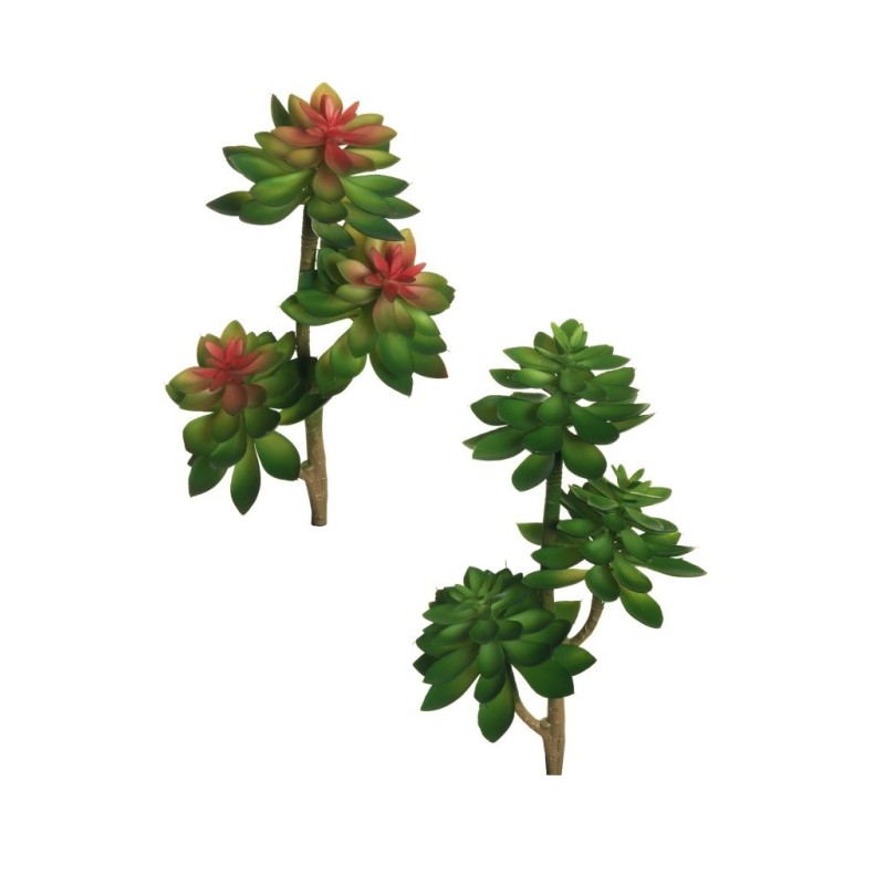 Lot de 12 - Branche artificielle d'echeveria, 36 cm - vert vert bordeaux 