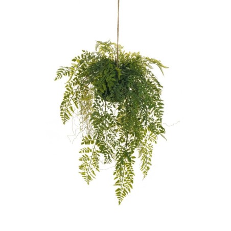 Lot de 12 - Petite plante suspendue artificielle de fougères sur terreau avec corde, 60 cm - vert 