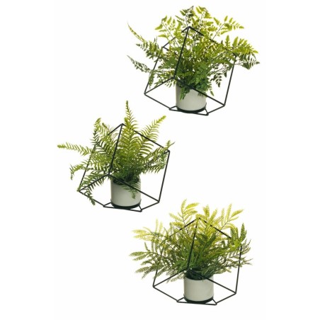 Lot de 6 - Plantes artificielles assorties de fougères en pot ciment carré, 33 cm - vert 