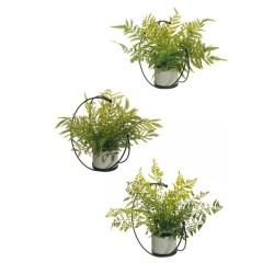Lot de 6 - Plantes artificielles assorties de fougères en pot ciment lune, 34 cm - vert 