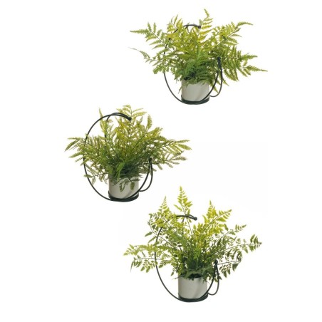 Lot de 6 - Plantes artificielles assorties de fougères en pot ciment lune, 34 cm - vert 